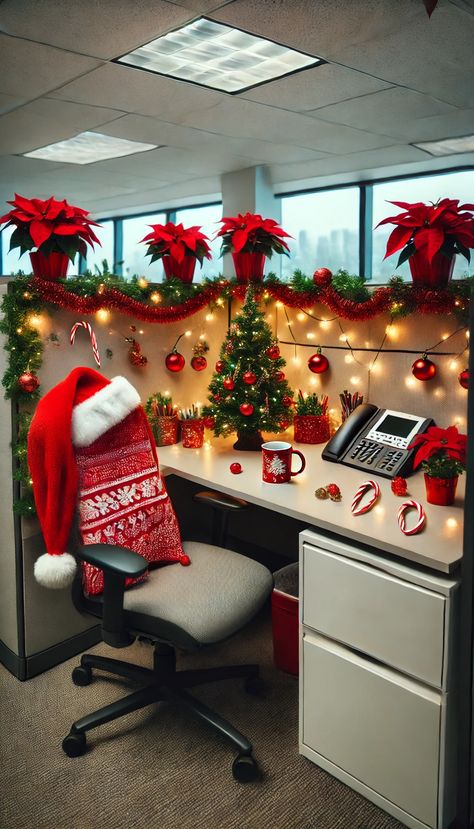 🌟 20+ Christmas Office Decorating Ideas You Haven't Tried Yet Christmas Decoration Office Ideas, Desk Decorations Christmas, Work Decorations For Christmas, Diy Christmas Decorations Office, Cubicle Holiday Decorations, Cubicle Decor Ideas Christmas, Christmas Decoration Office Cubicles, Diy Christmas Desk Decorations, Computer Christmas Decorations