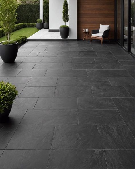 35 Modern Patio Tiles People Are Getting Right Now – ToolzView Exterior Porch Flooring Ideas, Slate Porch Entrance, Backyard Patio Flooring Ideas, Tile For Balcony Floor, Porch Floor Tiles Entrance, Outdoor Garden Flooring, Pebble Concrete Patio, Slate Tile Floor Outdoor, Modern Patio Floor Ideas