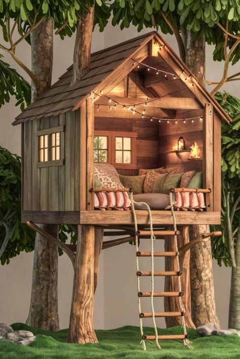 Top 15 DIY Tree House For Kids [Within Budget] Cool Kids Tree Houses, Awesome Tree Houses Rustic, Open Tree House, She Shed Tree House, Inside Of Treehouse Ideas, Treehouse Design Ideas, Tree House Roof Ideas, Barbie Tree House, Tree House Playroom