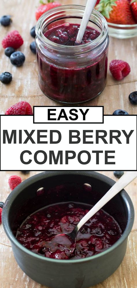 This Mixed Berry Compote recipe has no added sugar and just 3 ingredients. A great way to use up berry fruit! Use this easy compote recipe as a dip for cookies or fruit, as a spread on toast, or on top of pancakes or ice cream! This is a great pop of color to add to a breakfast board! | chefsavvy.com #compote #berry Dip For Cookies, Berry Compote Recipe, Icecream Ideas, Mixed Berry Compote, Diet Salad, Compote Recipe, Keto Salad, Berry Compote, Fruit Compote