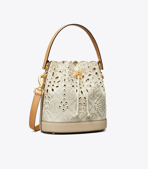 T Monogram Eyelet Bucket Bag: Women's Handbags | Crossbody Bags | Tory Burch UK Tory Burch Bucket Bag, T Monogram, Lee Radziwill, Womens Designer Handbags, Designer Crossbody, Designer Crossbody Bags, Tory Burch Bag, Mini Crossbody Bag, Women's Handbags