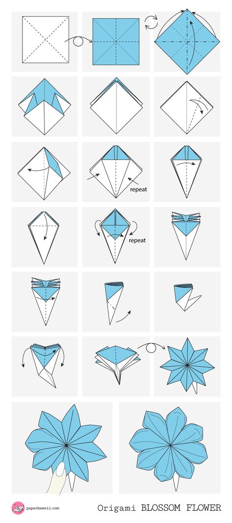 Origami Blossom Flower Diagram 0 Origami Blossom, Flower Diagram, Easy Origami Flower, Origami Flowers Tutorial, Creative Origami, Origami Diagrams, Tutorial Origami, Origami Bookmark, Origami Fashion