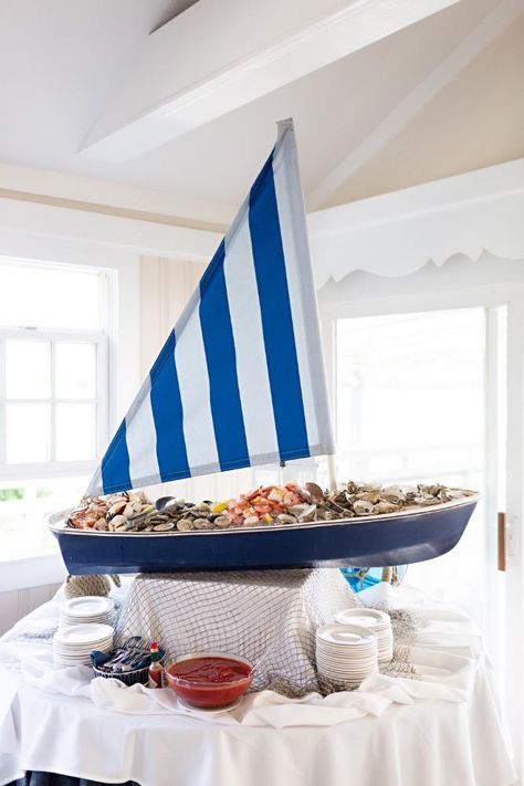 Yacht Rock Party Decor, Cape Cod Theme Party, Yacht Club Party, Sea Party Food, England Party, Wedding Reception Chairs, Wedding Drink Station, Wedding Nautical, Boat Theme