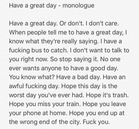 monologue - female/male - comedy Comedy Monologues For Women, Comedic Monologues From Movies, Easy Monologues, Movie Monologues Female, Angry Monologues, Dramatic Monologues For Women, Acting Monologues To Practice, 30 Second Monologues, One Minute Monologues From Movies