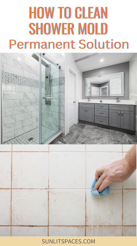 Discover the best way to clean shower mold permanently. This guide offers effective cleaning tips using natural cleaners, proper ventilation, and mold remover methods. Bathroom Shower Cleaner, Cleaning Shower Grout Remove Mold, Deep Clean Shower Mold, Diy Mildew Remover Bathroom, Homemade Shower Cleaner For Mold, Diy Mold Remover Bathroom, Mold Cleaning Solution, Shower Mildew Remover Diy, Bathroom Mildew Remover