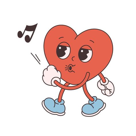 Retro Heart Cartoon, Heart Cartoon Character, Heart Character Illustration, Retro Cartoon Character Design, 1960s Cartoon Style, Cartoon Heart Tattoo, 90s Illustration Retro, Cartoon Ideas Character Design, Vintage Character Illustration