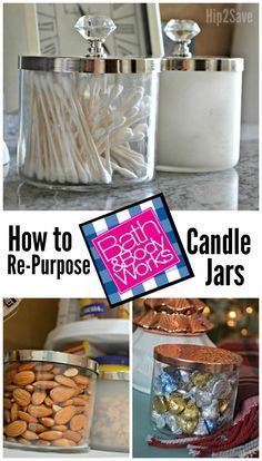 Cute Diy Crafts, Repurpose Candle Jars, Candle Jar Diy, Bath & Body Works, Bath Body Works Candles, Old Candles, Diy Event, Wine Bottle Diy Crafts, Mason Jar Crafts Diy