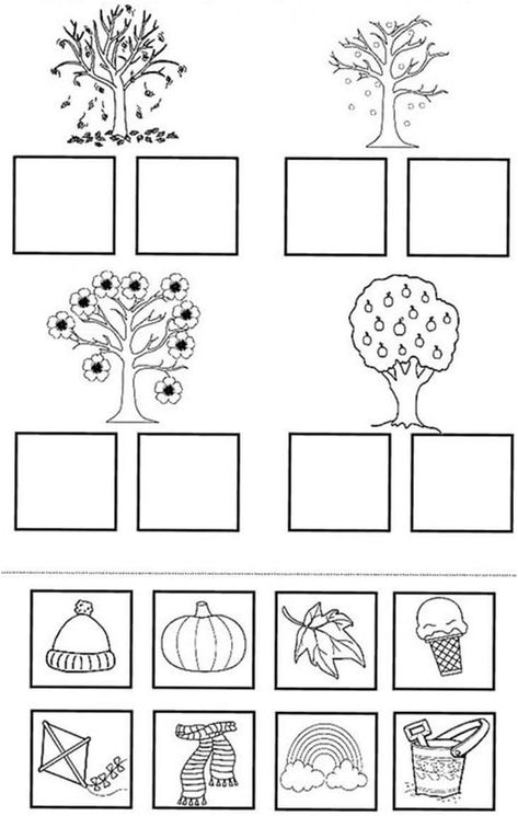 Preschool Seasons Worksheet, Season Worksheets For Preschool, Seasons Worksheets Preschool, Season Worksheets For Kids, Seasons For Kindergarten, Seasons Activities For Kids, Four Seasons Preschool, Seasons Worksheets For Kindergarten, Season Worksheet