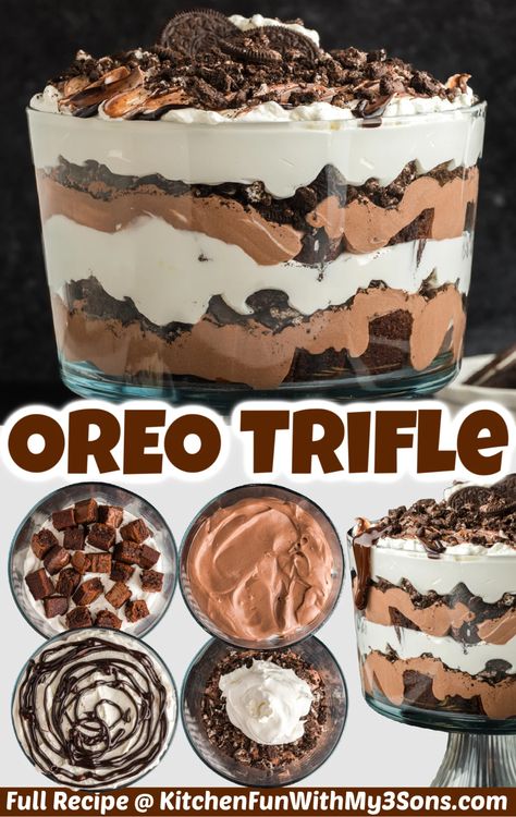 Oreo Dessert Trifle Bowl, Dessert Dishes For A Crowd, Dessert Truffles Bowl, Gf Trifle Desserts, Brownie Truffle Bowl Trifle Desserts, Chocolate Dessert Thanksgiving, Brownie Layered Desserts, Truffle Desserts Layered, Oreo Trifle Recipe