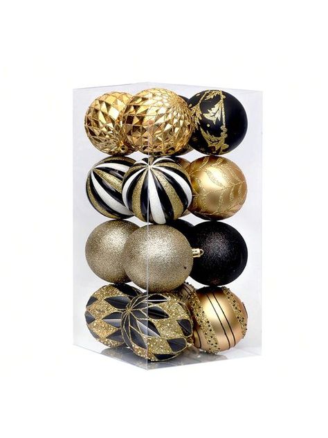 Black Collar PS Embellished Home Decor Black White And Gold Christmas, Black Gold Christmas, Diy Christmas Decorations For Home, Gold Christmas Ornaments, Christmas Balls Decorations, Ball Decorations, Colorful Christmas Tree, Christmas Ornament Sets, Christmas Cartoons