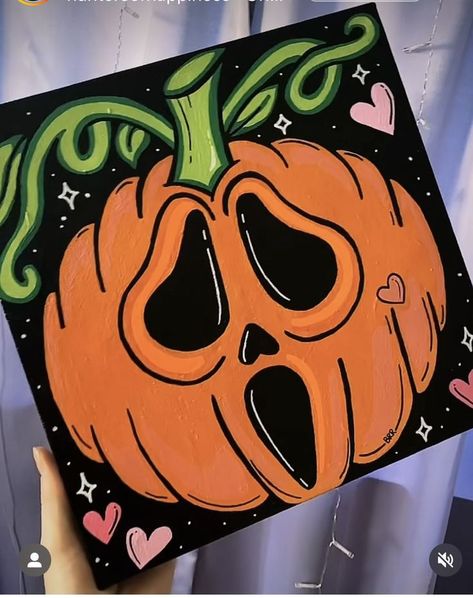 Small Canvas Paintings Easy Halloween, Spooky Halloween Paintings Easy, Fall Paintings Aesthetic Easy, Spooky Season Canvas Painting, Spooky Acrylic Painting Easy, Small Halloween Painting Ideas, Spooky Drawings Ideas, Witchy Paintings Canvas Easy, Halloween Theme Painting Canvas