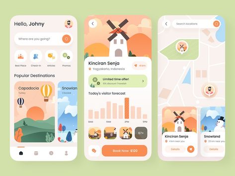 Travel App Exploration by Paperpillar on Dribbble Travel App Color Palette, Travel Ui Design Mobile App, Map App Design, Map Ui Design, Modern App Design, Travel App Design, Travel Guide App, Application Ui Design, Trip Planner App