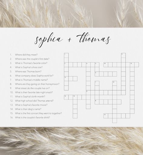 Wedding Crossword Puzzle Questions, Wedding Crossword Puzzle, Casual Wedding Party, Small Beach Weddings, Wedding Games For Guests, Dream Wedding Decorations, Welcome Bag, Outdoor Fall Wedding, Wedding Activities