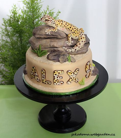 Leopard Gecko - cake by Jana Tarantula Cake, Gecko Cake, Lizard Birthday Party, Reptile Cake, Lizard Cake, Lizard Party, Reptile Birthday Party, Leopard Cake, Emoji Cake