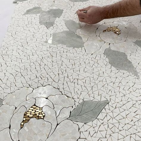 Nature Mosaic, Floral Mosaic Tile, Mosaic Floors, Bathroom Mosaic, Master Bath Tile, Floor Mosaic, Mosaic Tile Designs, Balcony Flooring, Mosaic Bathroom