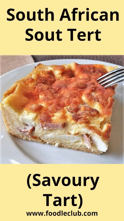 This savoury tart (or sout tert) is a traditional South African recipe, made with chopped sausages and hard-boiled eggs, mixed in a creamy cheese sauce, and baked in a pastry shell. It's a favourite at any get-together, and a slice of this tart makes delicious quick and easy lunch. #foodleclub homemade #savourytart souttert South African Starters Recipes, Traditional South African Food, Savoury Tart Recipes, Savoury Tart, Cheese Tart Recipe, Jam Squares Recipes South Africa, South African Recipes Traditional, South African Snack Platter, South African Fridge Tart Recipes