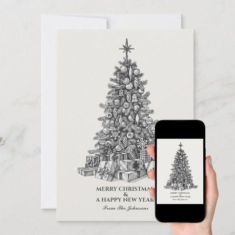 Elegant Vintage Christmas Tree Holiday Card Classy Christmas Cards, Christmas Cards Zazzle, Classy Christmas, Christmas Card Design, Vintage Christmas Tree, Card Designs, Holiday Card, Hat Crafts, Gaming Wall Art