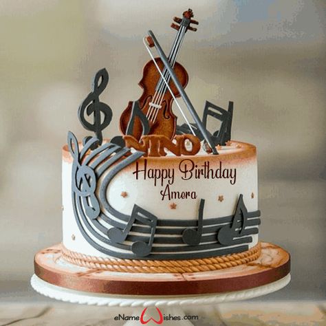 Musical Birthday Wishes with Name - eNameWishes Musical Birthday Wishes, Cake Name Edit, Happy Birthday With Name, Birthday Cake With Name Edit, Music Birthday Cakes, Pic Birthday, Violin Cake, Name On Cake, Write Name On Cake