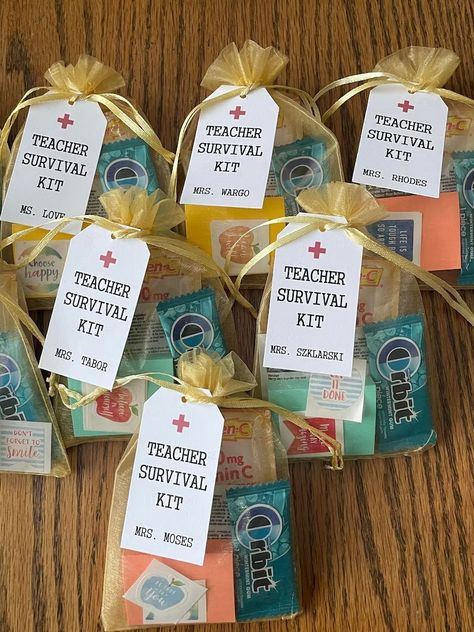 ASSEMBLED Teacher Survival Kit, Teacher Appreciation Gift, Teacher Survival Bag, Teacher Survival Kit, Student Favor Bags, School Survival - Etsy Teacher Appreciation Gifts From High School Students, Teacher Mailbox Treats, Back To School Team Gifts, Small Teacher Gift Ideas, Welcome Back Gifts For Teachers, Diy Back To School Teacher Gifts, Teacher Gifts From Administration, Back To School Teacher Treats, Teacher Self Care Kit