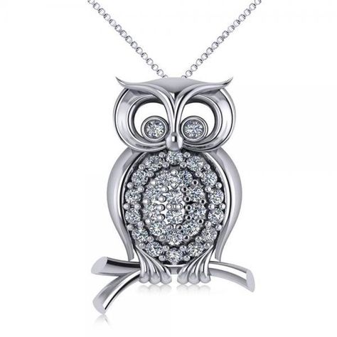 Allurez Diamond Accented Owl Pendant Necklace 14k White Gold (0.34ct) ($1,245) ❤ liked on Polyvore featuring jewelry, pendants, owl, owl jewellery, pendant necklaces, polish jewelry, diamond accent jewelry and white gold jewellery Beautiful Diamond Necklace, Jewellery Board, Owl Pendant Necklace, Jewellery Sketches, Solitaire Pendant Necklace, Round Pendant Necklace, Owl Necklace, Owl Jewelry, Diamond Jewelry Designs