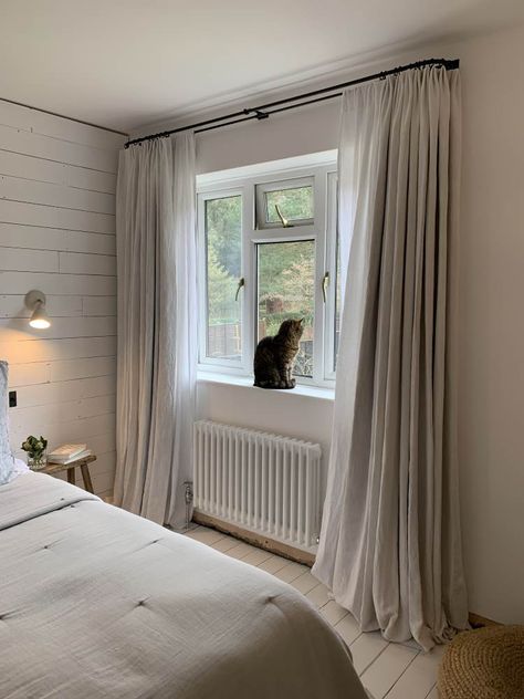 Curtains Poles Ideas, Curtains For French Windows, Ikea Double Curtain Track, French Window Curtains Ideas, Two Layered Curtains, Long Curtains In Bedroom, Tall Bedroom Curtains, Double Pole Curtains, Curtains Double Doors