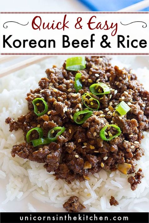 Quick Korean Beef and Rice is a family favorite that comes together in less than 20 minutes and tastes better than take out thanks to our secret sauce. Got ground beef? This is the recipe you'll want to make for a quick weeknight dinner! You can turn it into a bowl and serve it with some veggies! #koreanbeef #koreanbeefrecipes #groundbeefrecipes Korean Beef And Rice Recipe, Korean Beef And Rice, Korean Beef Recipes, Asian Beef, Korean Beef, Dinner With Ground Beef, Beef And Rice, Ground Beef Recipes Easy, Ground Beef Recipes For Dinner