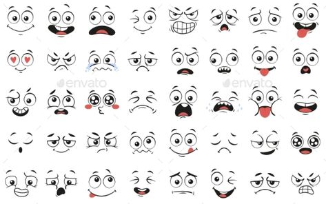 Cartoon Faces Expressive Eyes and Mouth Smiling by tartila | GraphicRiver Comic Faces, Cartoon Faces Expressions, Cartoon Mouths, Doodle People, Cartoon Expression, Comic Face, Eye Illustration, Drawing Cartoon Faces, Graphisches Design