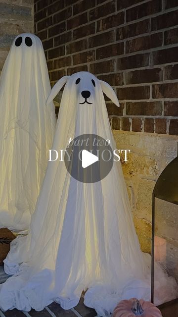 Shelley Westerman on Instagram: "🔗 Comment “ghost” and I’ll send the links to your DMs.

I saved so much money making these three lit ghosts myself ($80 vs. $353), and I love them even more than the originals that inspired them 👻 

The ghost dog is a little more work, but it’s so worth it!  Check out Part 1 where I show you how I made the other ghosts, and share this with your Halloween loving friends!

#halloweendecor #diyhalloweendecor #halloweenchic #ghosts #diyhalloween #halloweenporch #halloweeninspo #halloweenideas #ghostdog
Halloween decor, diy lit ghosts, Halloween porch, Pottery Barn ghosts
#liketkit #LTKHome
@shop.ltk
https://liketk.it/4Q7UV" Halloween Yard Ghost Decorations, Sheet Ghost And Pumpkin Head, Halloween Porch Ghosts, Ghost Hanging From Tree Diy, Ghost Outdoor Decor, Halloween Outdoor Ghosts, Diy Porch Ghosts Outdoor, Footprint Ghost Craft, Halloween Harry Potter Decorations Outdoor