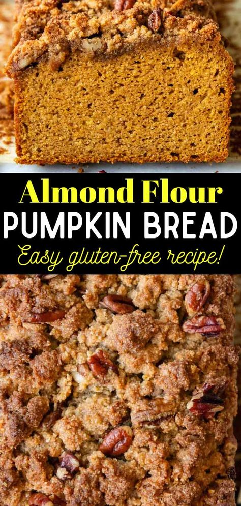 If you have been disappointed by almond flour bread recipes, than this version made with pumpkin will be a game changer! I've perfected the tricks of baking gluten-free recipes with almond flour, including how to avoid a dense, heavy crumb in pumpkin bread, boosting a light, fluffy texture, and making a cinnamon streusel topping that will make your taste buds sing! Gf Pumpkin Bread Almond Flour, Almond Flour Thanksgiving Desserts, Pumpkin Bread Gf Gluten Free, Cooking With Almond Flour, Gluten Free Pumpkin Bread Almond Flour, Healthy Pumpkin Bread Almond Flour, Almond Flour Pumpkin Recipes, Pumpkin Muffins Almond Flour, Mama Gourmand