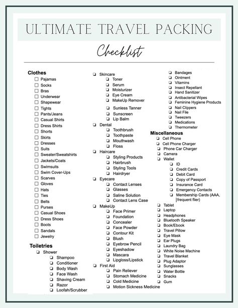 travel packing checklist printable Travel Checklist Printable, Trip Essentials Packing Lists, Freetime Activities, Travel Packing Checklist, Packing Essentials List, Road Trip Packing List, Checklist Printable, Road Trip Packing, Packing List For Vacation