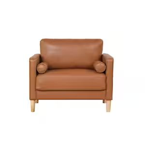 Lillith Caramel Brown Faux Leather Arm Chair Colored Accent Chair, Accent Chair Decor, Leather Arm Chair, Brown Accent Chair, Morris Chair, Faux Leather Chair, Chair Decor, Tufted Cushion, Modern Armchair