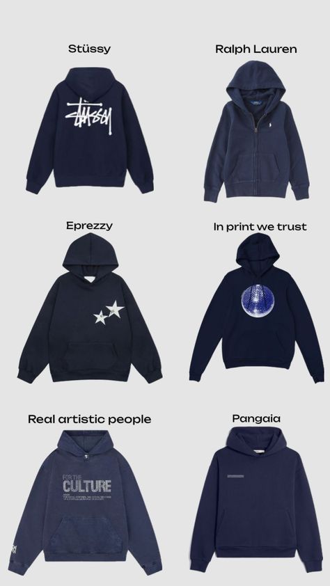 Navy blue hoodies and where they’re from #outfitinspo #stussyhoodie #ralphlauren #navyblue Blue Hoodie Outfit, Outfit Ideas Blue, Stussy Hoodie, Hoodies Aesthetic, Navy Blue Hoodie, Fitness Wear Outfits, Navy Outfit, Shoes Outfit Fashion, Hoodie Style