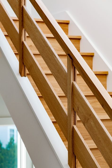 Rowayton House - Scandinavian - Staircase - Bridgeport - by Demetriades + Walker | Houzz Scandinavian Staircase, Modern Staircase Railing, Wooden Staircase Railing, Wood Railings For Stairs, Wooden Staircase Design, درابزين السلم, Rustic Staircase, Modern Stair Railing, Wooden Staircase