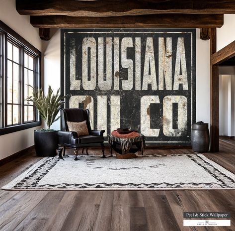 Grilling Art, Wall Mural Art, Farmhouse Gallery Wall, Industrial Farmhouse Decor, Rustic Wallpaper, Oil Field, White Typography, Photo Mural, Style Background