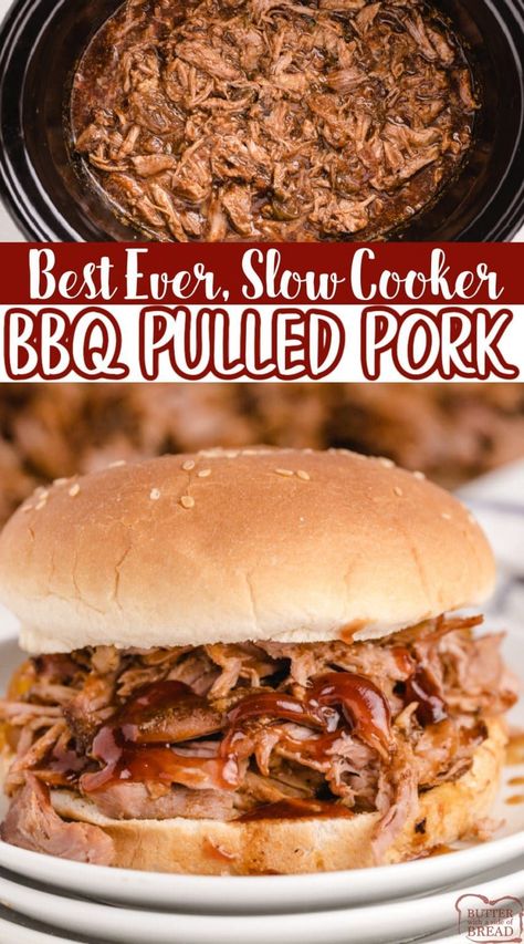 Best EVER Slow Cooker BBQ Pulled Pork! It's moist, tender and packed with flavor! This simple crockpot pulled pork recipe is perfect for making sandwiches or just serving over rice. Pulled Pork Crock Pot Recipes Easy, Slow Cooker Bbq Pulled Pork, Easy Pulled Pork Crock Pot, Crock Pot Pulled Pork, Bbq Pulled Pork Slow Cooker, Making Sandwiches, Bbq Pulled Pork Recipe, Simple Crockpot, Crock Pot Pulled Pork Recipe