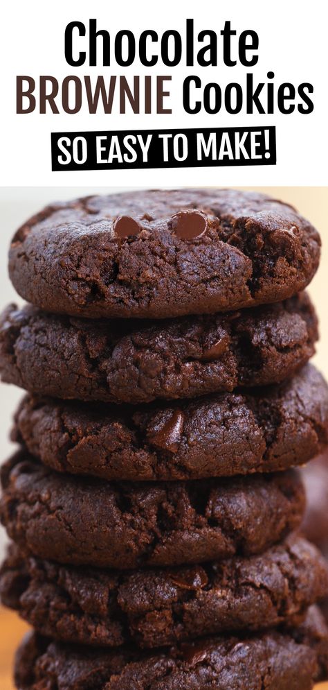 These chocolate brownie cookies are one of my favorite easy cookie recipes Delicious Easy Cookie Recipes, Brownie Cookies Recipes Easy, Healthy Cookies Recipes Easy, Healthy Brownie Cookie Recipe, Peanut Butter Brownie Cookie Recipes, Brownie Recipes For One, Keto Brownie Cookies, Vegan Easy Cookies, Healthy Vegan Cookie Recipes