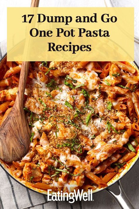 These genius one-pot pasta recipes have all the comfort of a slow-simmered pasta dish, but they require a fraction of the effort. Combine your raw ingredients—pasta, protein, vegetables and seasonings—in the same pot and add just enough water to cook the pasta. The starch that usually cooks off into your pasta water stays in the pot and mingles with the seasonings to create a delectably creamy sauce.#pastarecipes #weeknightdinners #weeknightdinnerrecipes #weeknightdinnerideas #comfortfood Pasta One Pan Meals, Raw Pasta Recipes, 30 Min Pasta Meals, One Pot Pasta Dinner, Weeknight Pasta Recipes, One Pot Pasta Healthy, One Dish Pasta Meals, Cook Pasta In Sauce One Pot, One Pot Protein Pasta