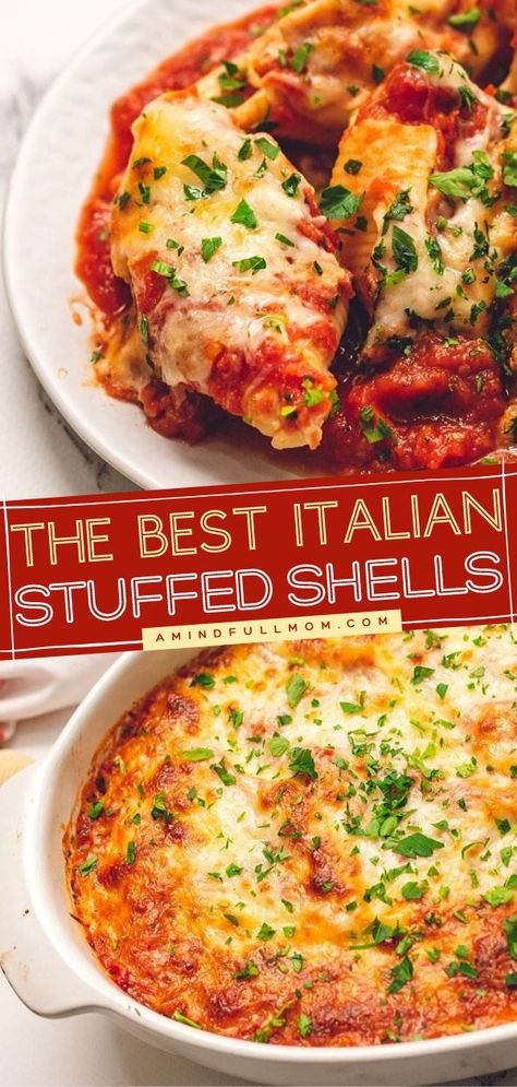 Stuffed Pasta Shells Recipe Vegetarian, Stuffed Shell Fillings, Cheese Filled Pasta Shells, Stuffed Shell Recipes Ricotta, Stuffed Shells Bake, Cheese Stuffed Shells With Meat Sauce, Stuffed Shells Cheese, Stuffed Shells With Red Sauce, Recipe For Manicotti Stuffed Shells