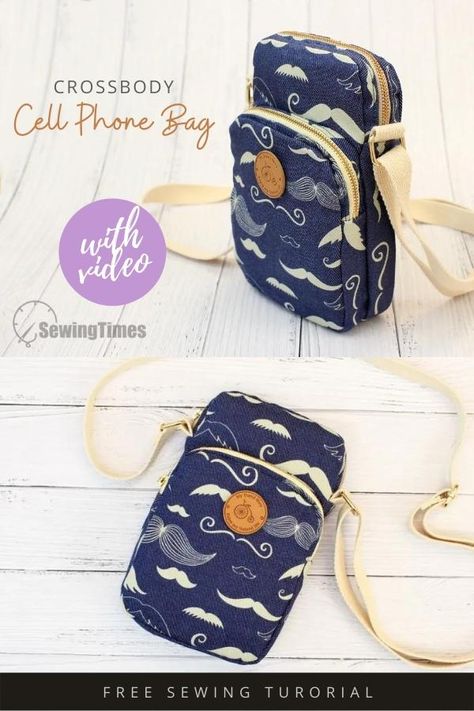 Phone Bag Diy, Phone Bag Pattern, Crossbody Bag Diy, Cellphone Bag, Crossbody Bag Pattern, Diy Sac, Diy Bag Designs, Bag Pattern Free, Diy Bags Purses