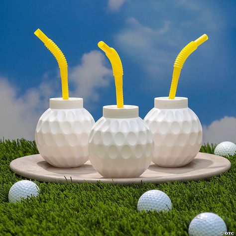 Golf Ball Molded BPA-Free Plastic Cups with Lids & Straws - 12 Ct. - Less Than Perfect | Oriental Trading Masters Party, Plastic Cups With Lids, Golf Party Favors, Golf Birthday Party, Plastic Gift Bags, Golf Decor, Golf Event, Golf Party, Golf Theme