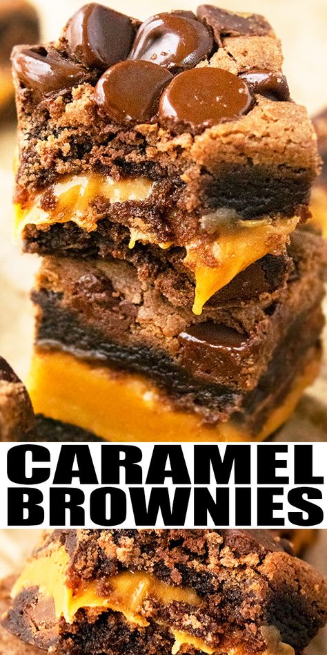 Easy Desserts Caramel, Gooey Chocolate Caramel Bars, Caramel Brownie Cake, Box Brownie Mix Ideas Desserts, Gooey Caramel Brownies, Easy Caramel Brownies Recipes, Brownie Mix Ideas Things To Do With, Brownie Recipes Caramel, Carmel Desserts Easy