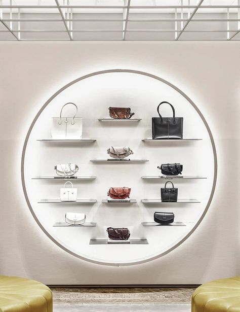 Handbag Display, Themed Rooms, Movie Studios, Ceiling System, Bag Display, Boutique Interior, Display Design, Store Display, Frame Display