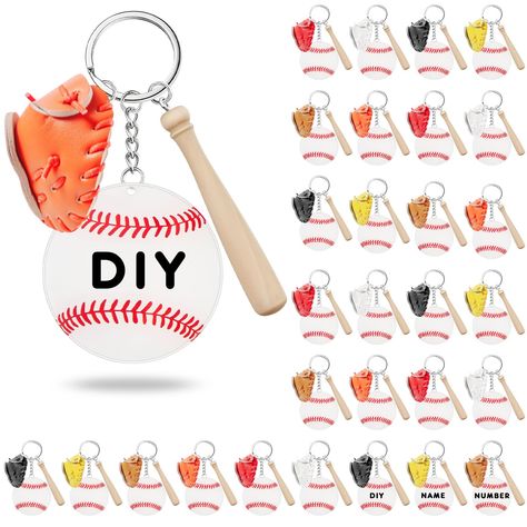 PRICES MAY VARY. Abundant Quantity: you will get 30 sets of baseball keychains, each keychain contains a wooden bat, an acrylic plate that can be DIY, and a small baseball glove, enough to meet your uses and replacement needs, and you can also share them with others Proper Size to Use: the baseball keychain set is compact and delicate, the wood bat is about 2.95 inch long, the acrylic plate is about 2.36 inch in diameter, and the glove is about 1.96 inch, proper for you to hang on the bags, whic Baseball Goodie Bags For Players, Baseball Keychains, Baseball Team Gift, Sports Party Favors, Baseball Ornaments, Baseball Accessories, Sublimation Vinyl, Swag Ideas, Baseball Gloves