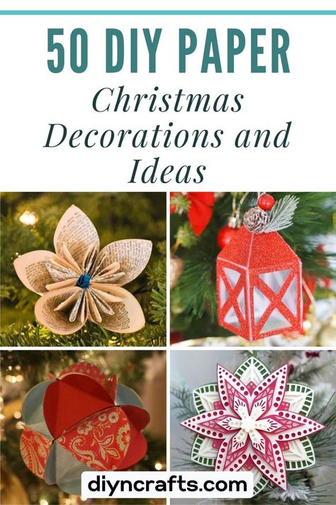 50 DIY Paper Christmas Decorations and Ideas Craft Paper Origami, Diy Christmas Ornaments With Paper, Paper Origami Christmas Ornaments, Christmas Ornaments Homemade Paper, Easy Diy Paper Ornaments, Vintage Paper Christmas Decorations, Scrapbook Paper Ornaments Diy, Make Paper Ornaments, Paper Flower Ornaments