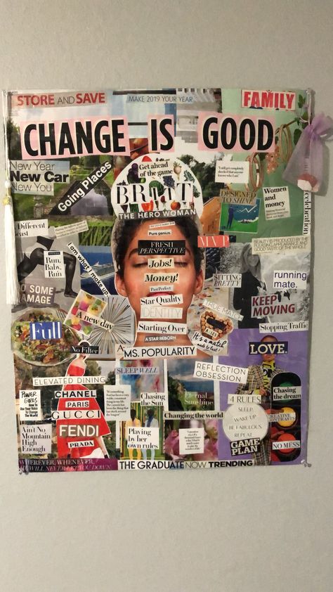 Vision Board Arts And Crafts, Dream Board Ideas Goals, 90s Vision Board, Collage Of Things I Like, Magazine Collage Vision Board, Vision Board Ideas With Magazines, Vision Board On Wall Ideas, Vision Board With Magazines, Mixed Media Vision Board