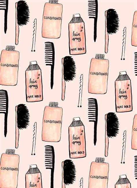 Hair products illustration | BOUFFANTS & BROKEN HEARTS print Hairdresser Wallpaper, Salon Life, Hairstylist Quotes, Hair Quotes, Broken Hearts, Beauty Illustration, Pattern Illustration, Cosmetology, Pink Gray