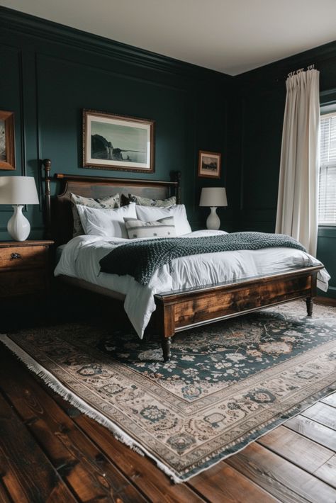 Dark Small Bedroom, Dark Moody Bedroom Ideas, Bedroom Activities, Boho Moody, Dark Moody Bedroom, Moody Romantic Bedroom, Olive Bedroom, Dark Cozy Bedroom, Lakehouse Bedroom