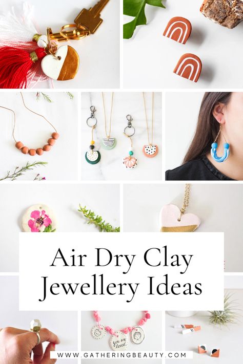 20+ Air Dry Clay Jewellery Ideas — Gathering Beauty Air Dry Clay Tips And Tricks, Fimo Jewelry Diy, Air Dry Clay Diy Ideas, What To Make With Air Dry Clay, Air Dry Clay Ideas To Sell, Air Dry Clay Projects To Sell, Polymer Clay Jewelry Ideas, Air Dry Clay Jewellery, Dry Clay Jewelry