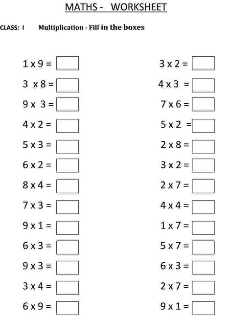 Fill in Multiplication Worksheets | Fill in the blanks - Class 1 Maths Worksheet: Multiplication - Fill ... Class 2 Worksheets Maths, Maths Worksheet For Class 4, Worksheet Multiplication, Class 4 Maths, Class 1 Maths, Printable Multiplication Worksheets, Math Multiplication Worksheets, Maths Worksheet, Mental Maths Worksheets