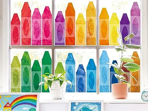 Whaline 9 Sheets Watercolor Crayon Window Clings Stickers Double-Sided Window Stickers Colorful Crayon Window Decals for School Classroom Home Glass Blackboard Decor Color Classroom Decor, Classroom Window, Rainbow Classroom Decor, Stickers Watercolor, Stickers Colorful, Rainbow Classroom, Decor Classroom, Back To School Party, Delicate Watercolor